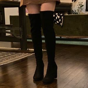 Black Vegan Suede Thigh-High Boots